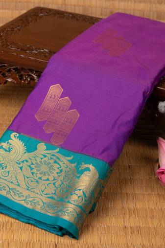 Blue violet and teal semi silk saree