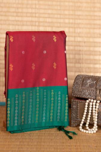 Maroon and jade green semi silk saree