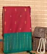 Maroon and jade green semi silk saree