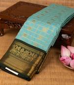 Electric blue and bottle green semi silk saree