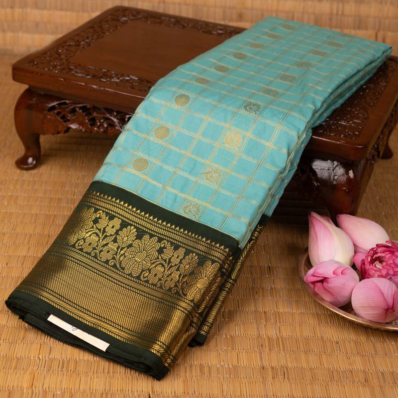 Electric blue and bottle green semi silk saree