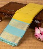 Lime green  and blue semi silk saree