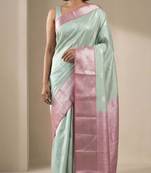 Powder blue and rosewood pink soft silk saree