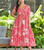 Women pink all-over floral print rayon fit & flare maxi dress