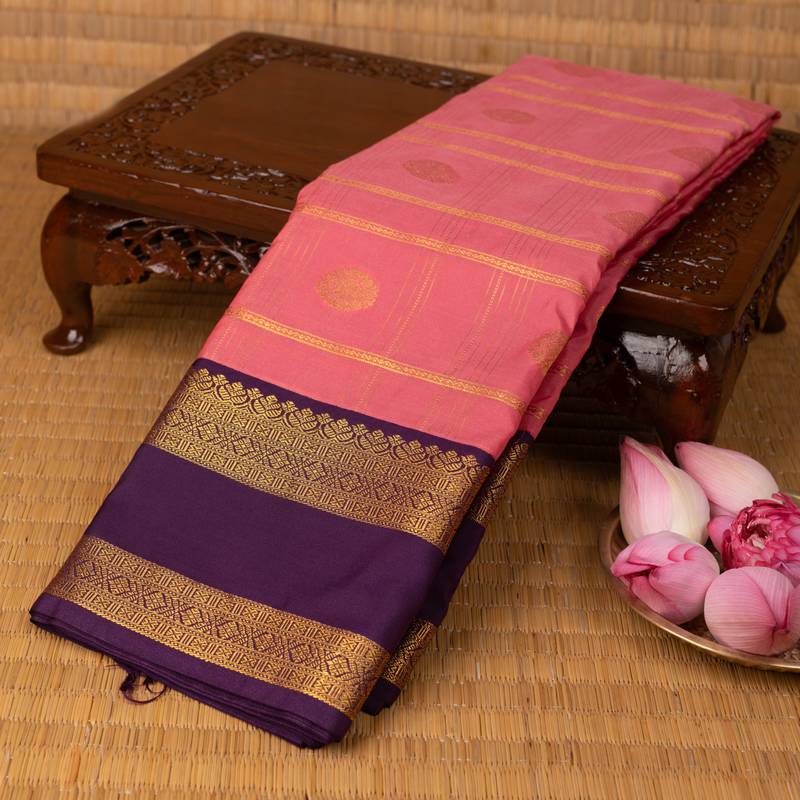 Bubblegum pink and purple semi silk saree