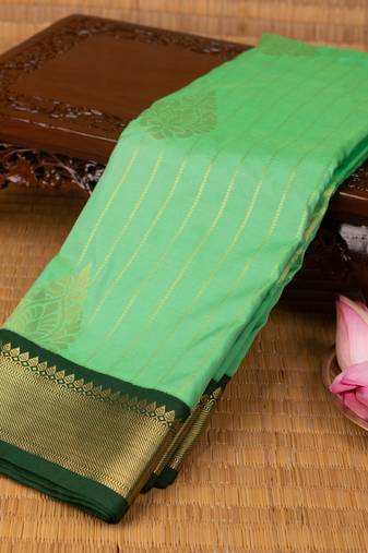 Spring green and bottlegreen semi silk saree