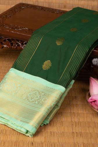 Forest green and pastel green semi silk saree