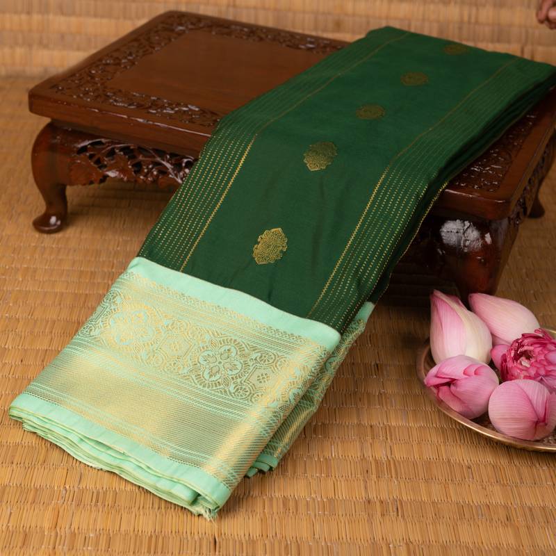 Forest green and pastel green semi silk saree