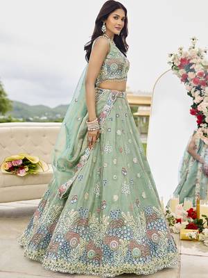 Lime Green embroidered Designer Lehenga Choli with dupatta 1