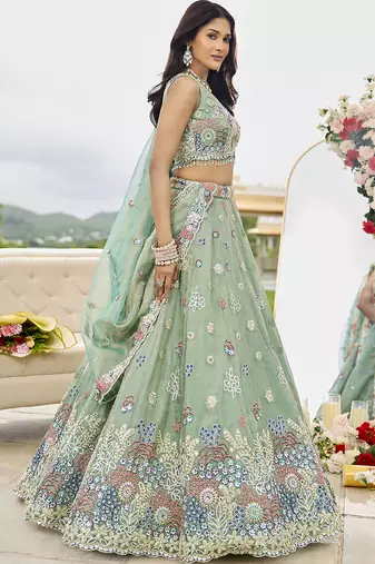 Lime Green embroidered Designer Lehenga Choli with dupatta