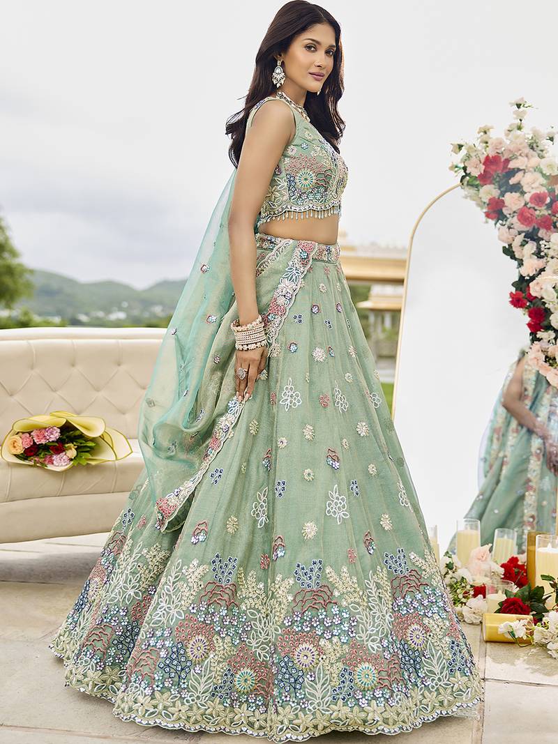 Lime Green embroidered Designer Lehenga Choli with dupatta