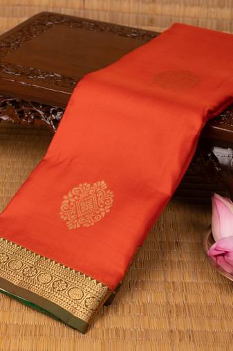 Salamander orange and dual tone green pure silk saree