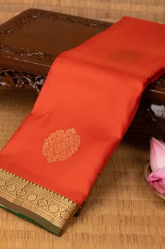 Salamander orange and dual tone green pure silk saree