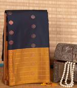 Deep navy blue and mustard semi silk saree