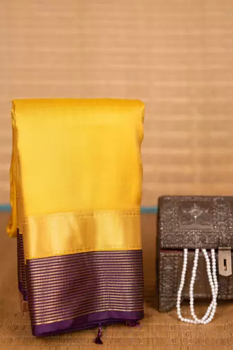 School bus yellow and purple soft silk saree