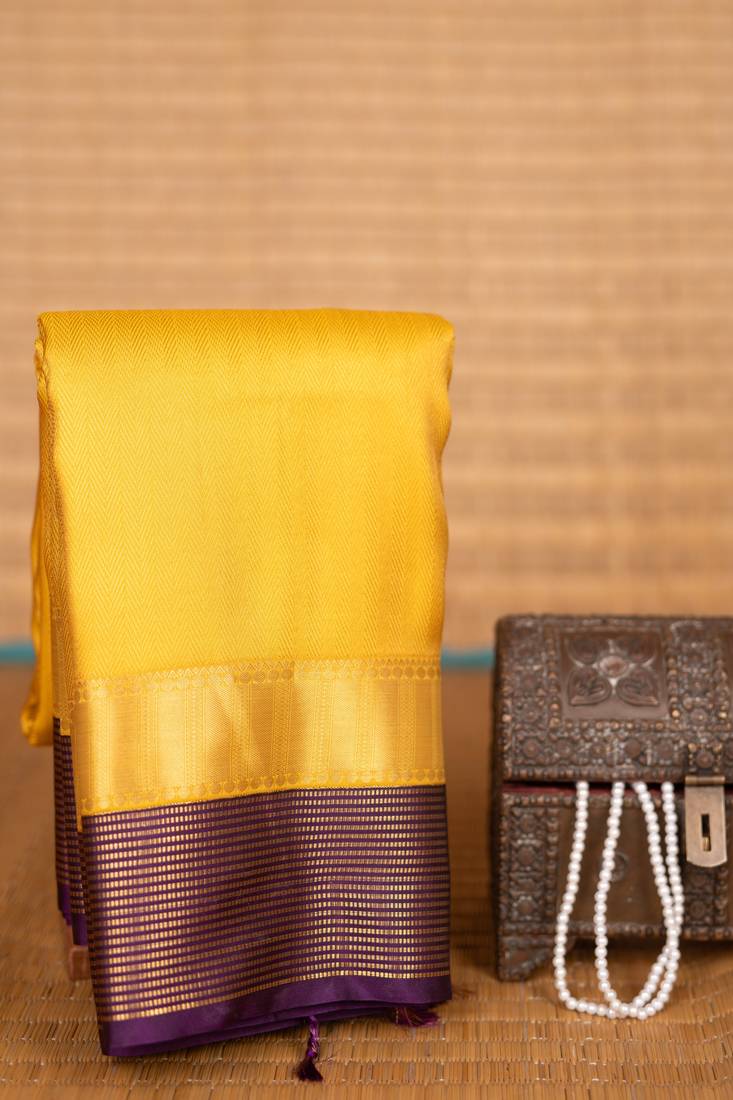 School bus yellow and purple soft silk saree