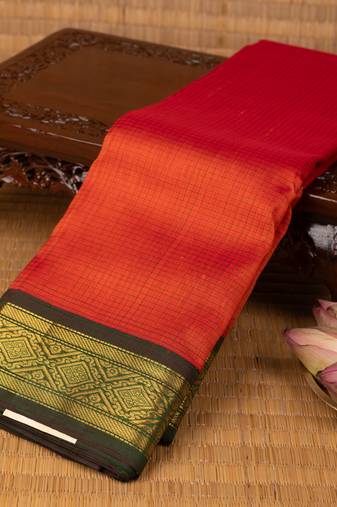 Neon orange and dual tone green silk cotton saree