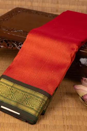 Neon orange and dual tone green silk cotton saree