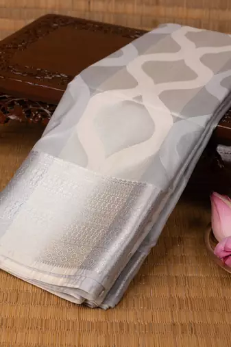 Grey and cream white soft silk saree