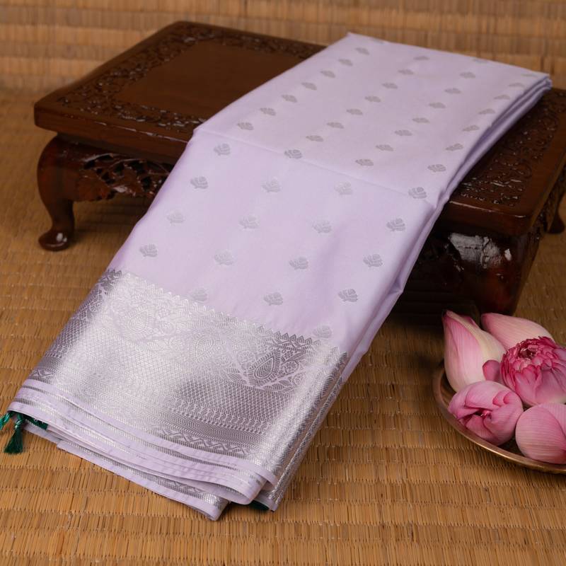 Lilac lavender  and teal green soft silk saree