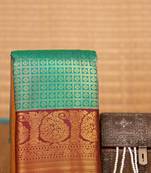 Dual tone teal green and maroon soft silk saree