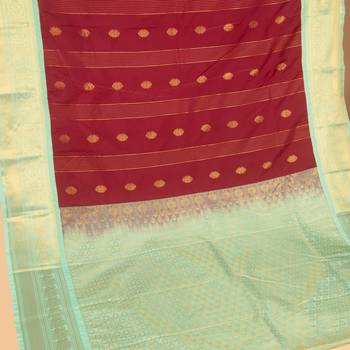 Dark red and pastel green semi silk saree 2