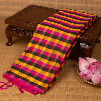 Multi colour checks and rani pink soft silk saree 1