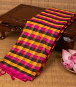 Multi colour checks and rani pink soft silk saree