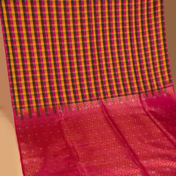 Multi colour checks and rani pink soft silk saree 2