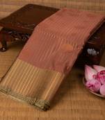 Coral pink and tea green soft silk saree