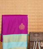 Violet and pastel green retta patta border semi silk saree