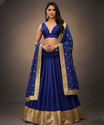 blue raw silk lehenga set 1