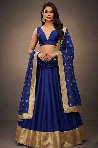blue raw silk lehenga set