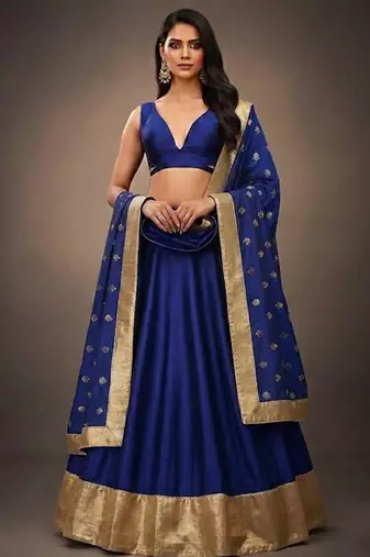 blue raw silk lehenga set