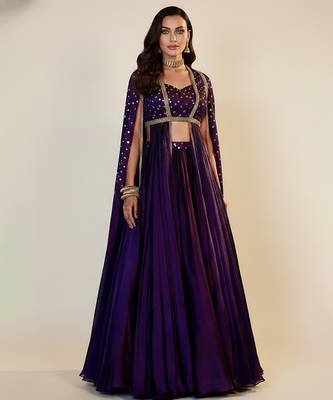 purple embroidered crepe lehenga set 1