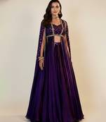 purple embroidered crepe lehenga set