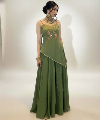 green embroidered crepe lehenga set 1
