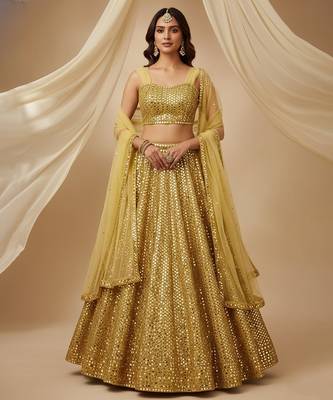 gold embroidered georgette lehenga set 1