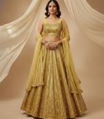 gold embroidered georgette lehenga set