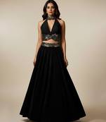 black embroidered velvet lehenga set