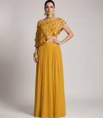 yellow embroidered crepe lehenga set