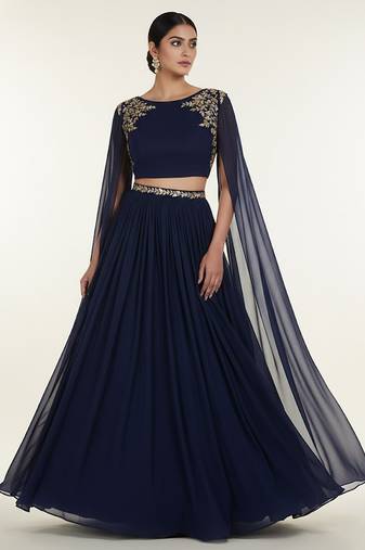 black embroidered georgette lehenga set