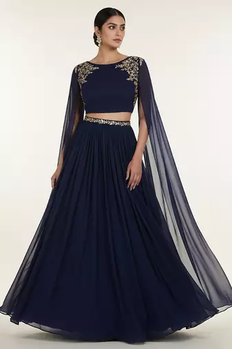 black embroidered georgette lehenga set