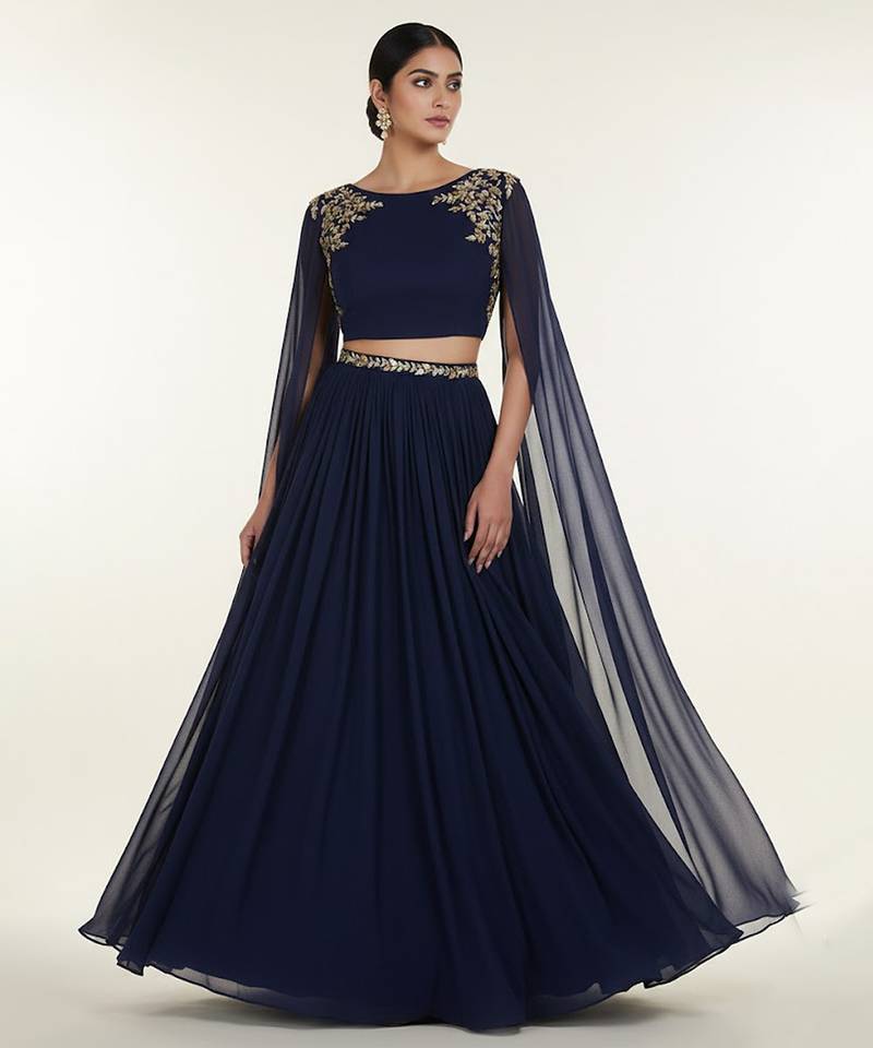 black embroidered georgette lehenga set
