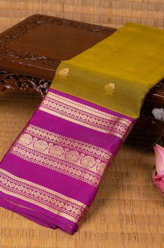 Olive green and purple pure touch silk saree