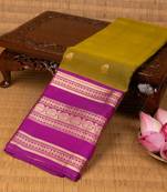 Olive green and purple pure touch silk saree