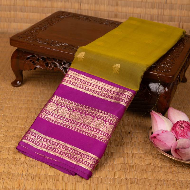 Olive green and purple pure touch silk saree