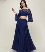 blue embroidered georgette lehenga set