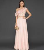 pink embroidered crepe lehenga set