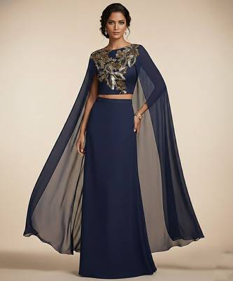 blue embroidered georgette lehenga set 1